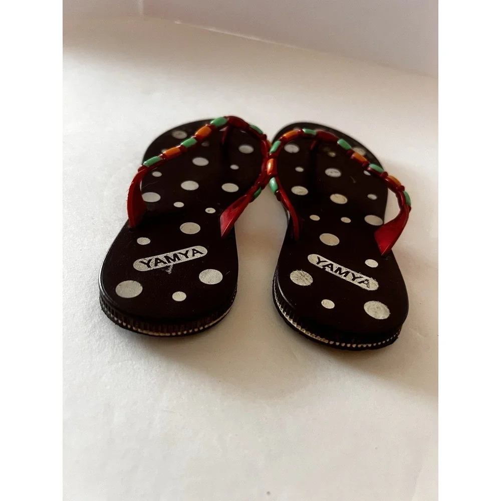AFRICAN Beaded Big Girls Size 3 Shoes Sandals Strappy Novelty Resort Beach